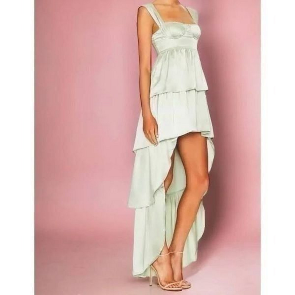 We Wore What WeWoreWhat Corset High Low Satin Maxi Dress 00 Sage Green